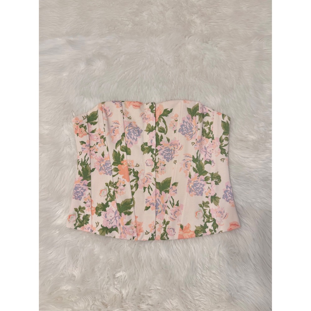 Zara Floral Pastel corset Hook and Eye Strapless Top
